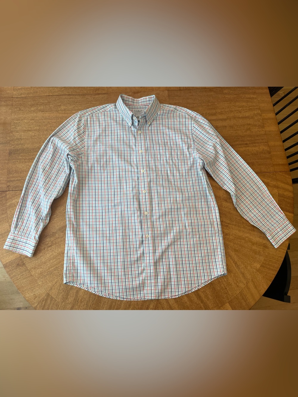 LL Bean Plaid Button-Down Shirt - Light Blue & Red